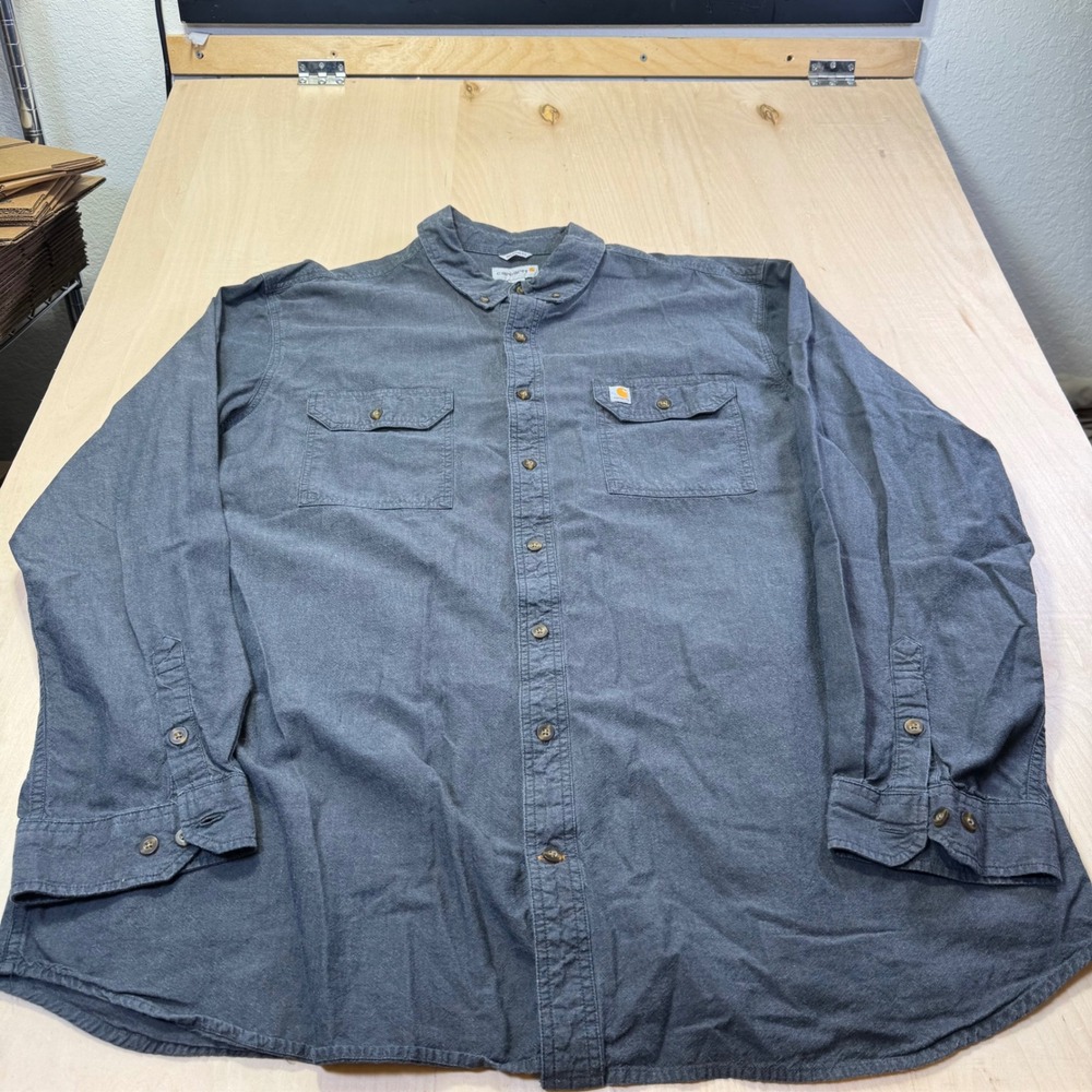 Carhartt Mens 3XL Tall Relaxed Fit‎ Long Sleeve Button Down Shirt Charcoal Gray